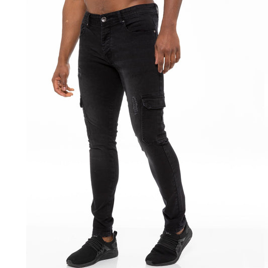 Enzo Jeans cargo skinny homme, délavé, coupe extensible, déchiré