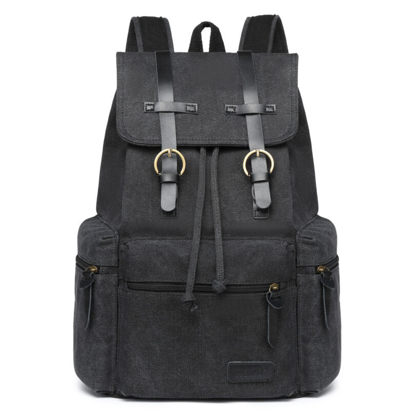 Sac à dos en toile et cuir véritable unisexe, grand sac à dos scolaire, sac à bandoulière