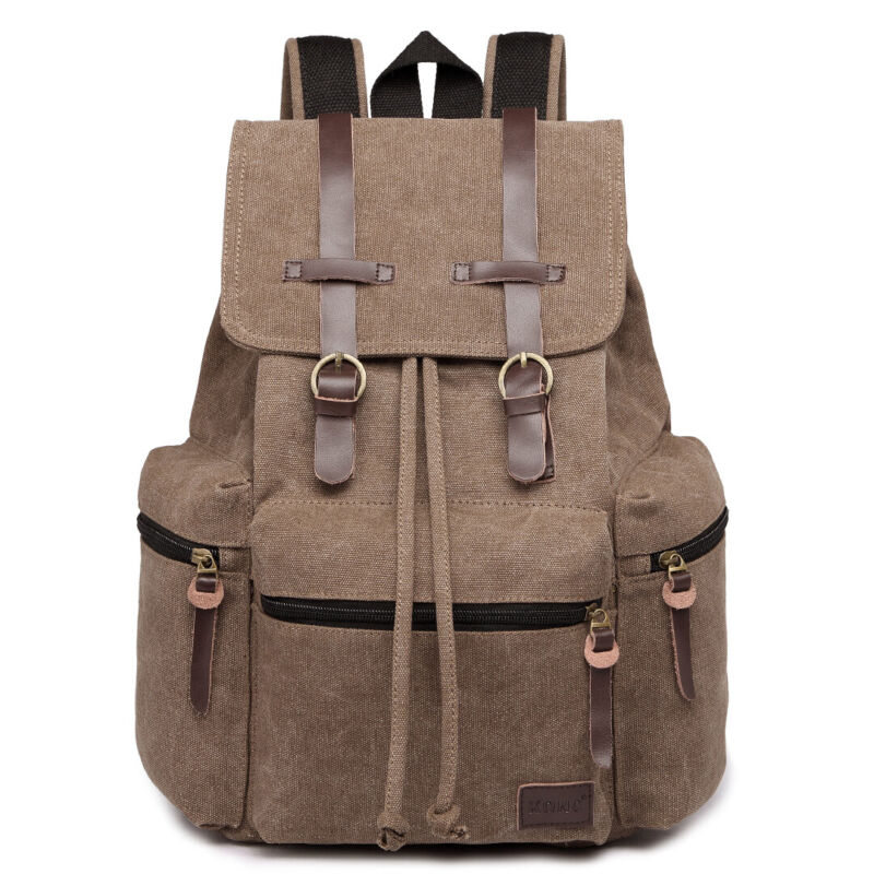 Sac à dos en toile et cuir véritable unisexe, grand sac à dos scolaire, sac à bandoulière