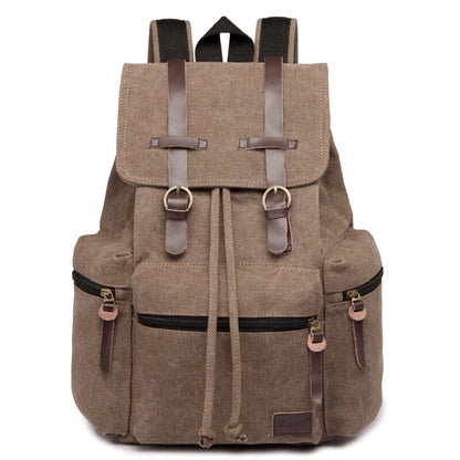 Sac à dos en toile et cuir véritable unisexe, grand sac à dos scolaire, sac à bandoulière