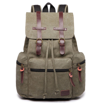 Sac à dos en toile et cuir véritable unisexe, grand sac à dos scolaire, sac à bandoulière