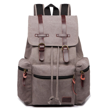 Sac à dos en toile et cuir véritable unisexe, grand sac à dos scolaire, sac à bandoulière