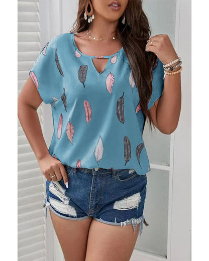 T-shirts Femme Grande Taille Manches Courtes Blouse Ample Col V Imprimée Hauts Tee