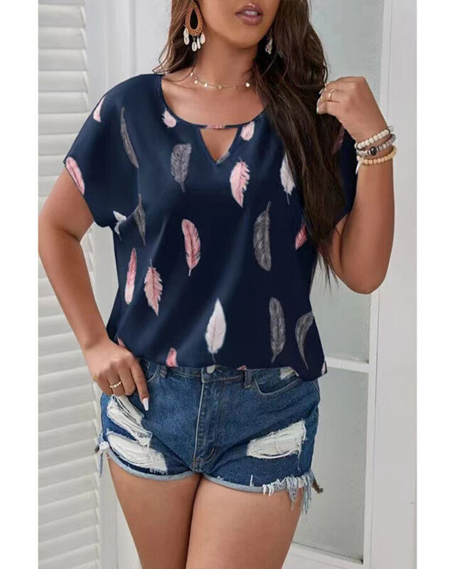 T-shirts Femme Grande Taille Manches Courtes Blouse Ample Col V Imprimée Hauts Tee