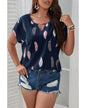 T-shirts Femme Grande Taille Manches Courtes Blouse Ample Col V Imprimée Hauts Tee
