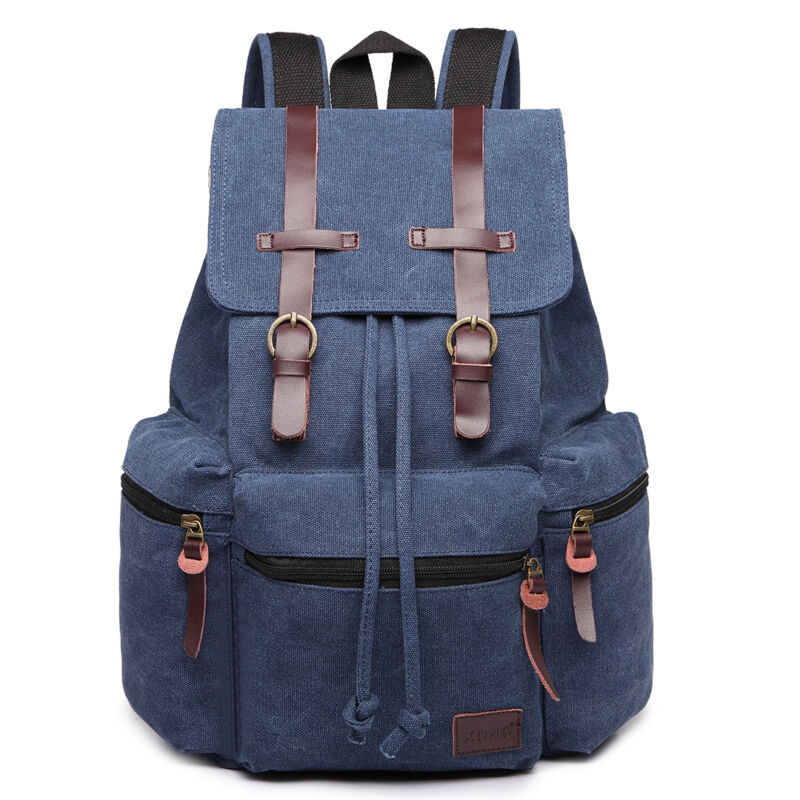 Sac à dos en toile et cuir véritable unisexe, grand sac à dos scolaire, sac à bandoulière