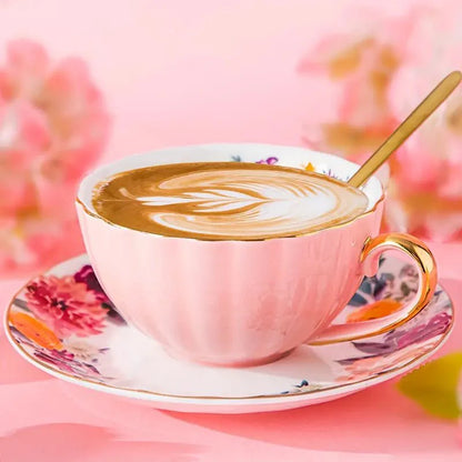 Vintage Ceramic Tea Mug Set with Golden Trim