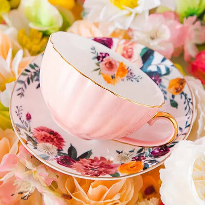 Vintage Ceramic Tea Mug Set with Golden Trim