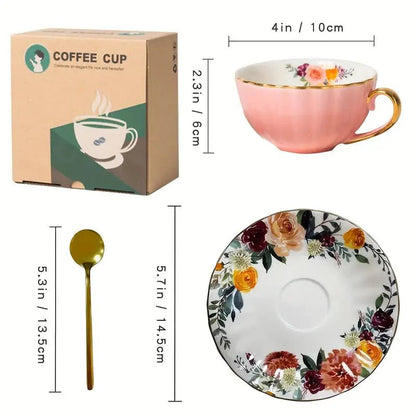 Vintage Ceramic Tea Mug Set with Golden Trim