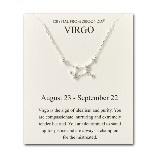 Virgo Star Sign Zodiac Constellation Necklace and Quote Card with Zircondia® Crystals