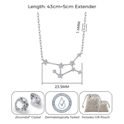 Virgo Star Sign Zodiac Constellation Necklace with Zircondia® Crystals
