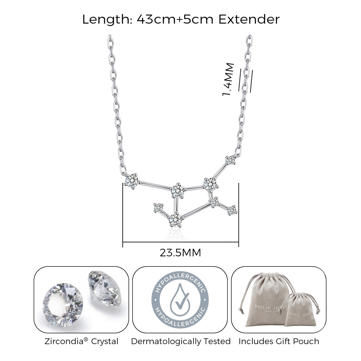 Virgo Star Sign Zodiac Constellation Necklace and Quote Card with Zircondia® Crystals