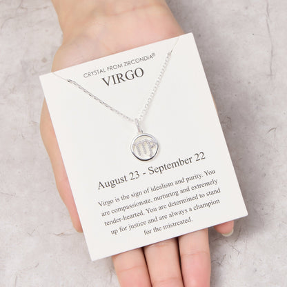 Collier signe astrologique Vierge et carte citation avec cristaux Zircondia®