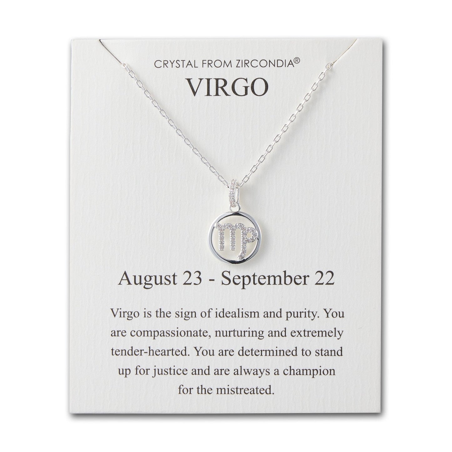 Virgo Star Sign Zodiac Necklace and Quote Card with Zircondia® Crystals