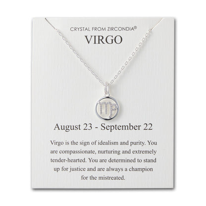 Virgo Star Sign Zodiac Necklace and Quote Card with Zircondia® Crystals