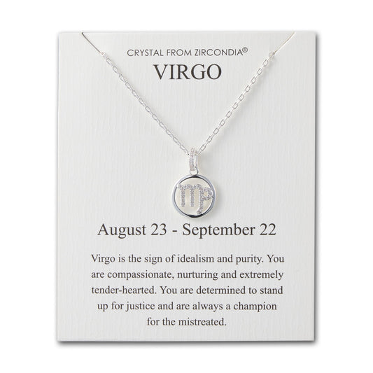 Virgo Star Sign Zodiac Necklace and Quote Card with Zircondia® Crystals