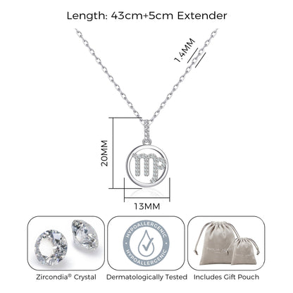 Virgo Star Sign Zodiac Necklace and Quote Card with Zircondia® Crystals