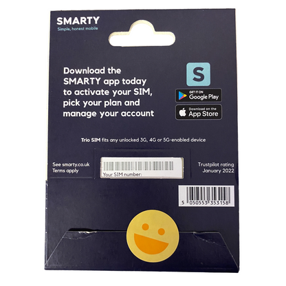 Smarty Pay As You Go Sim Card - £20
