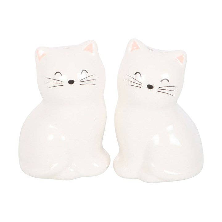 Salière et poivrière en forme de chat blanc