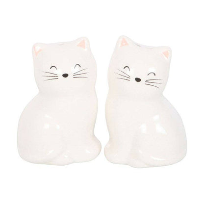 Salière et poivrière en forme de chat blanc