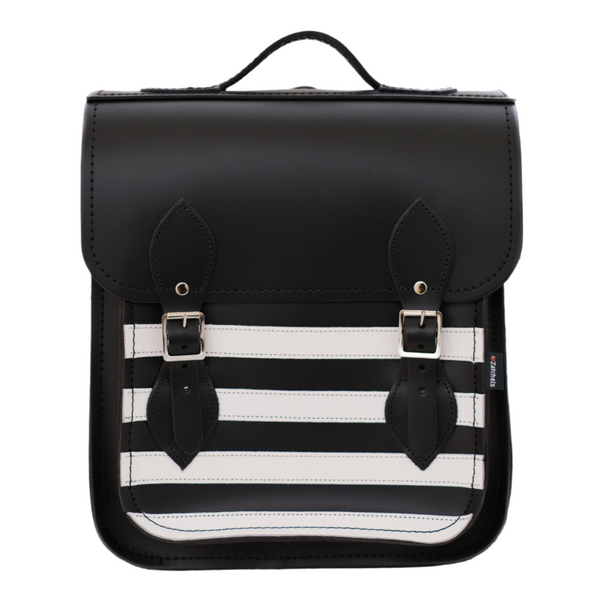 Sac à dos de ville en cuir fait main - Rayures Gothiques Blanches et Noires