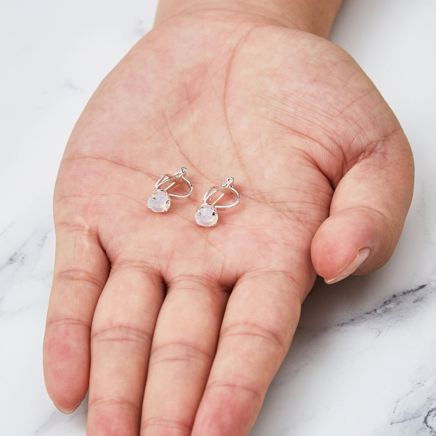 White Opal Crystal Clip On Earrings Created with Zircondia® Crystals