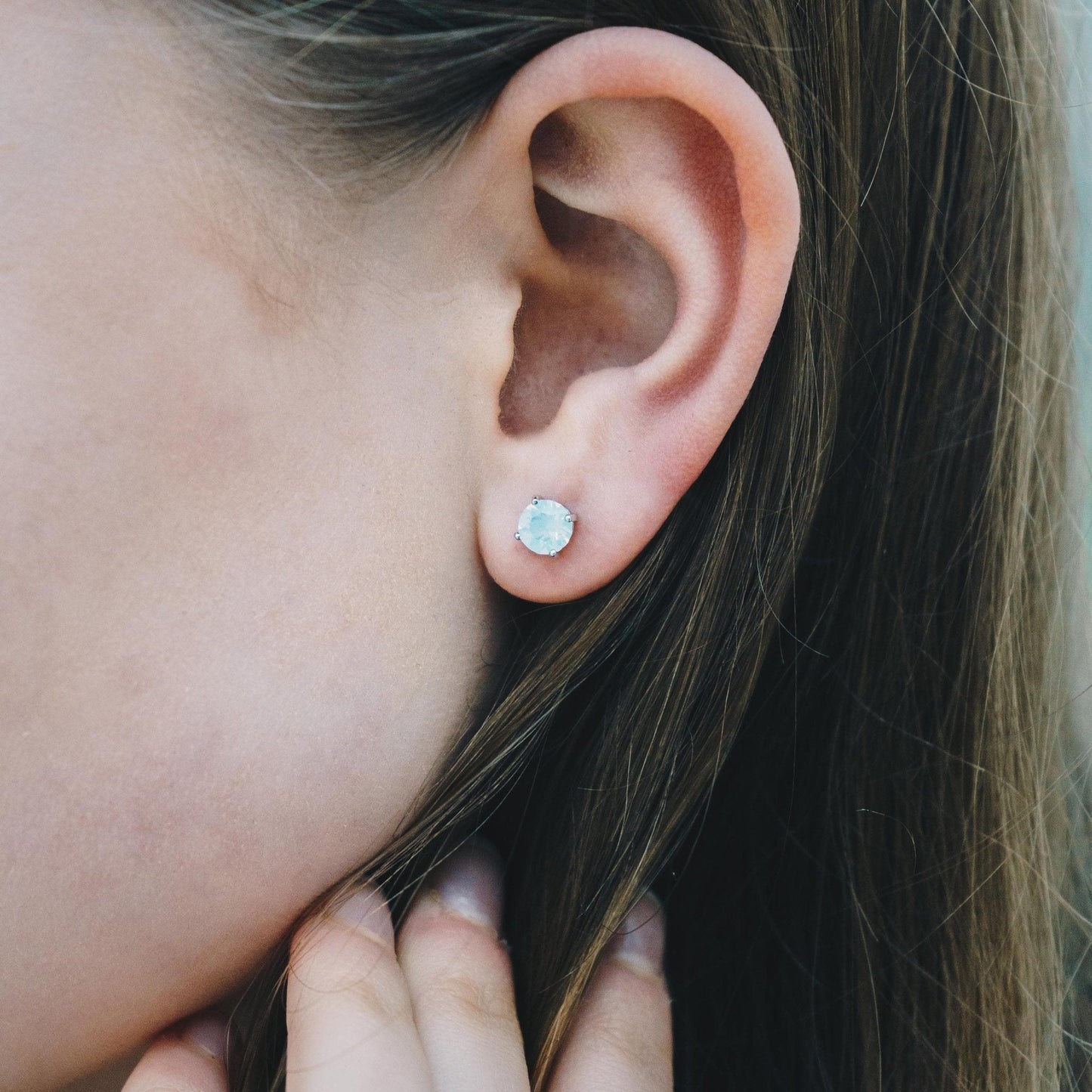 White Opal Earrings Created with Zircondia® Crystals