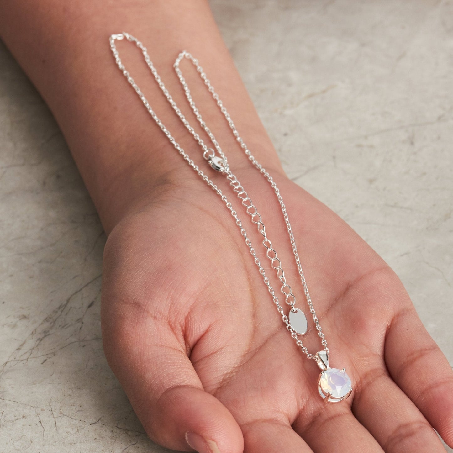 White Opal Necklace Created with Zircondia® Crystals