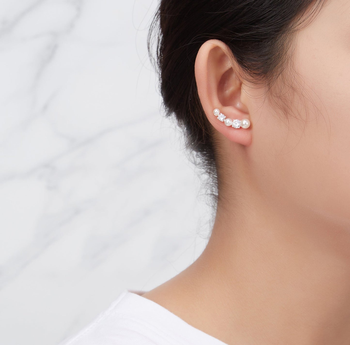 White Pearl Climber Earrings Created with Zircondia® Crystals