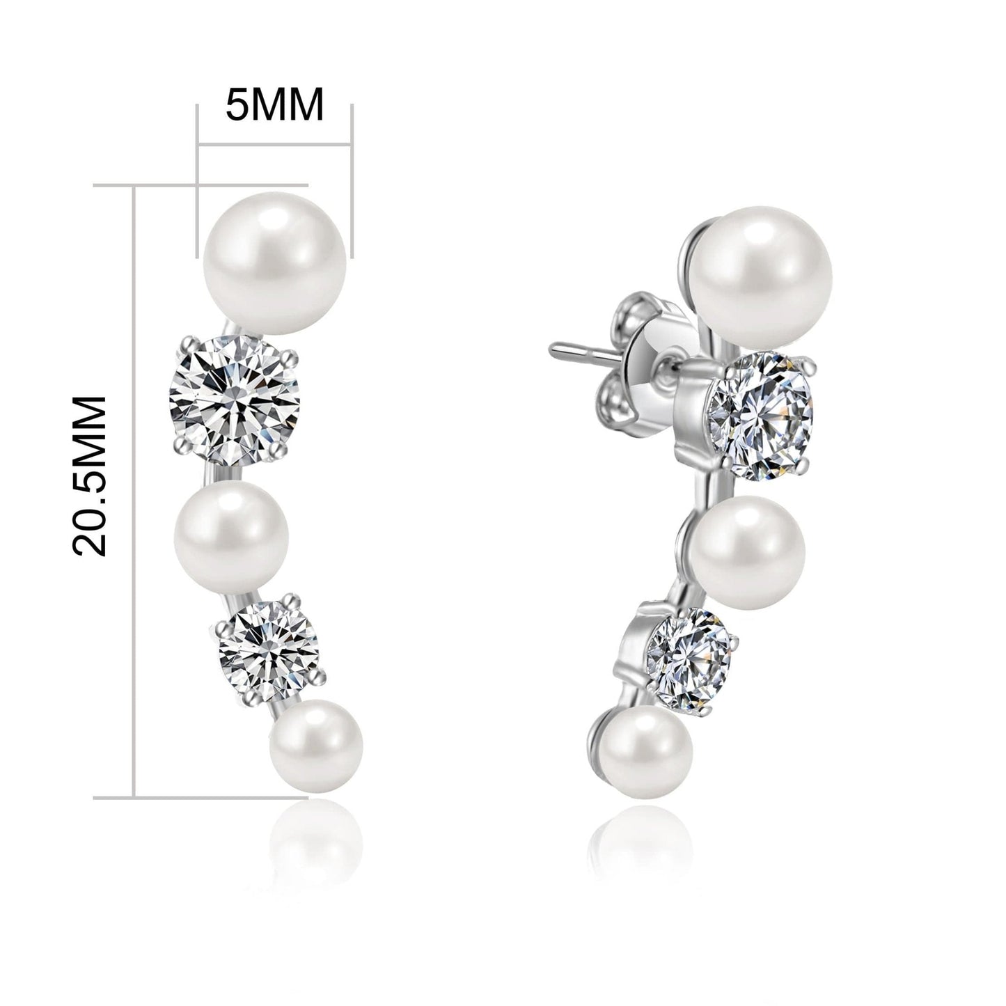 White Pearl Climber Earrings Created with Zircondia® Crystals