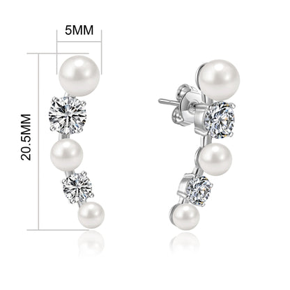 White Pearl Climber Earrings Created with Zircondia® Crystals
