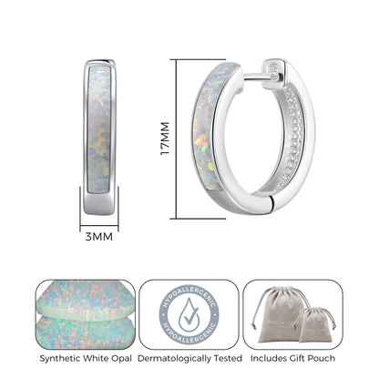 White Synthetic Opal Hoop Earrings