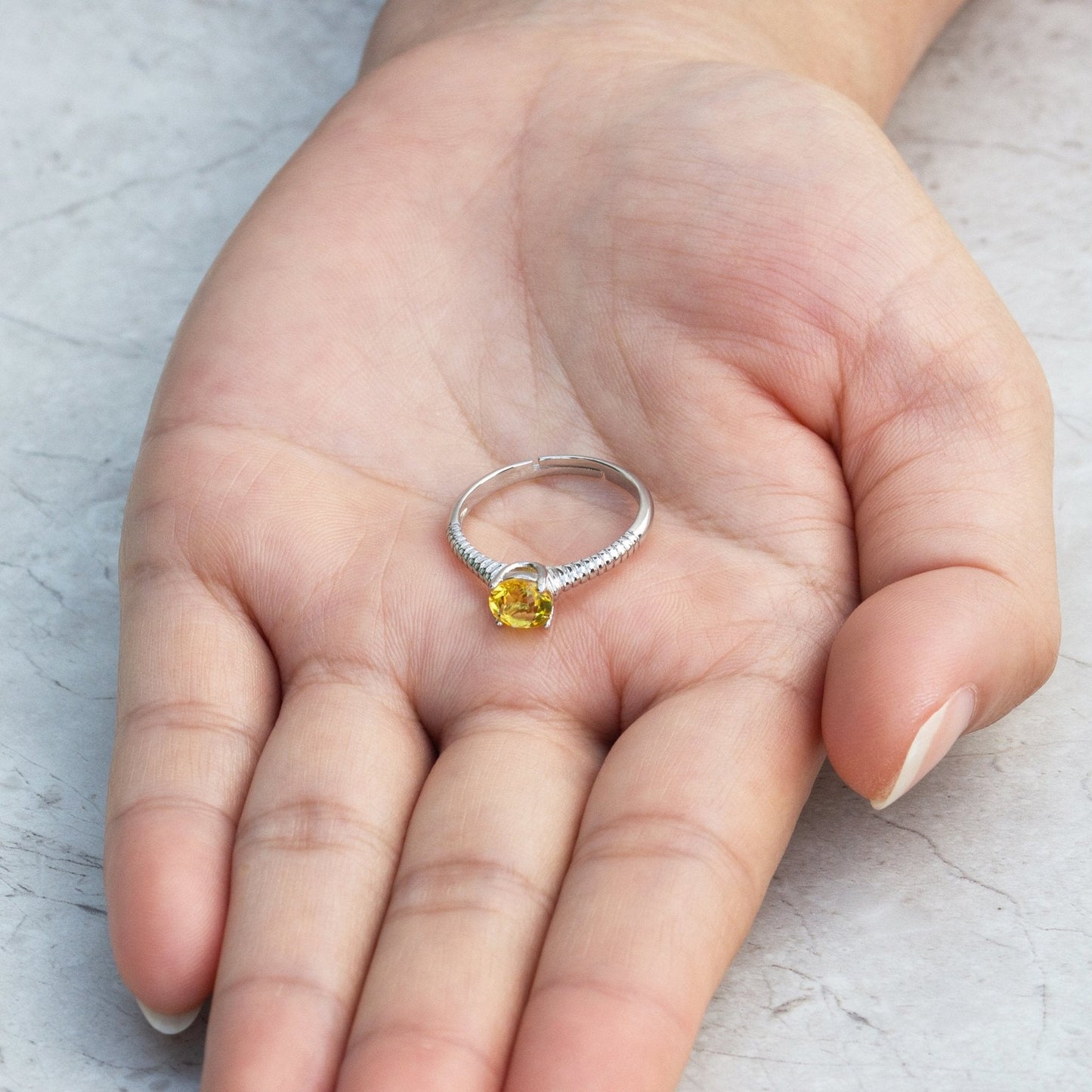 Yellow Adjustable Crystal Ring Created with Zircondia® Crystals