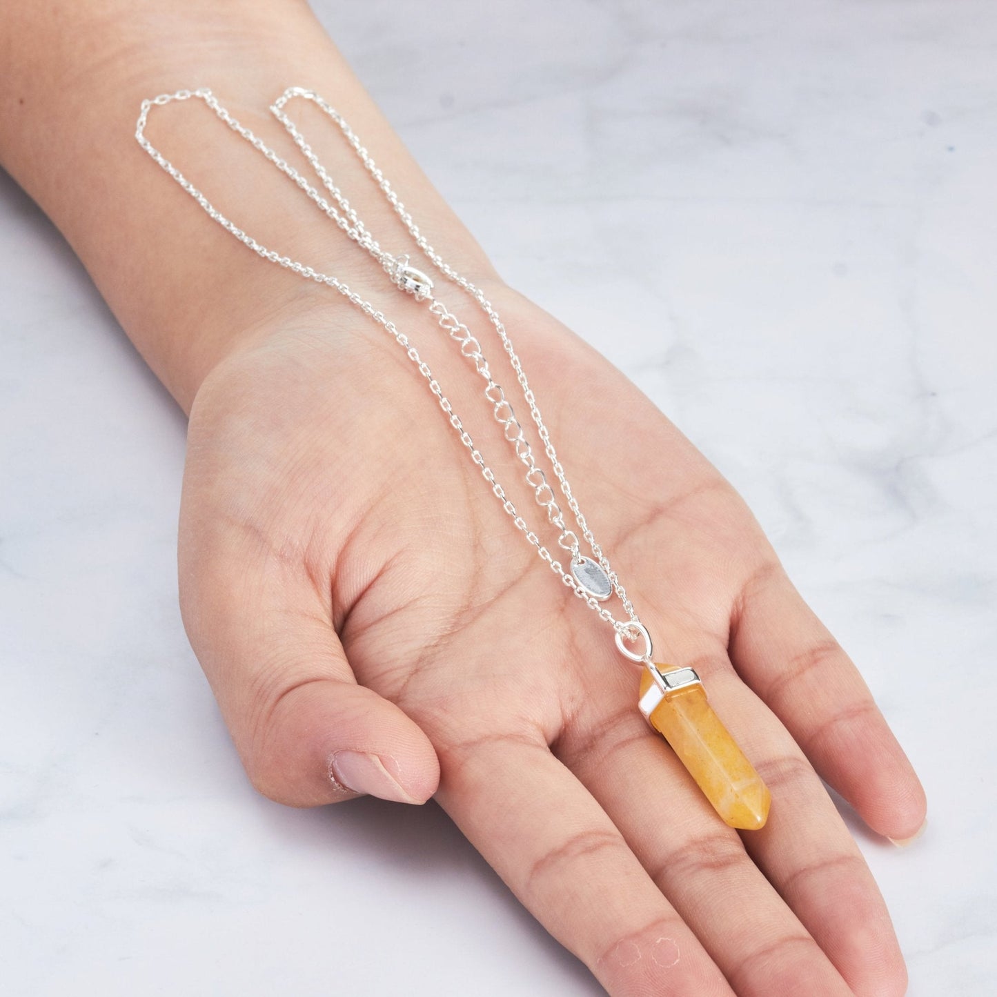 Yellow Quartz Gemstone Necklace with Quote Card