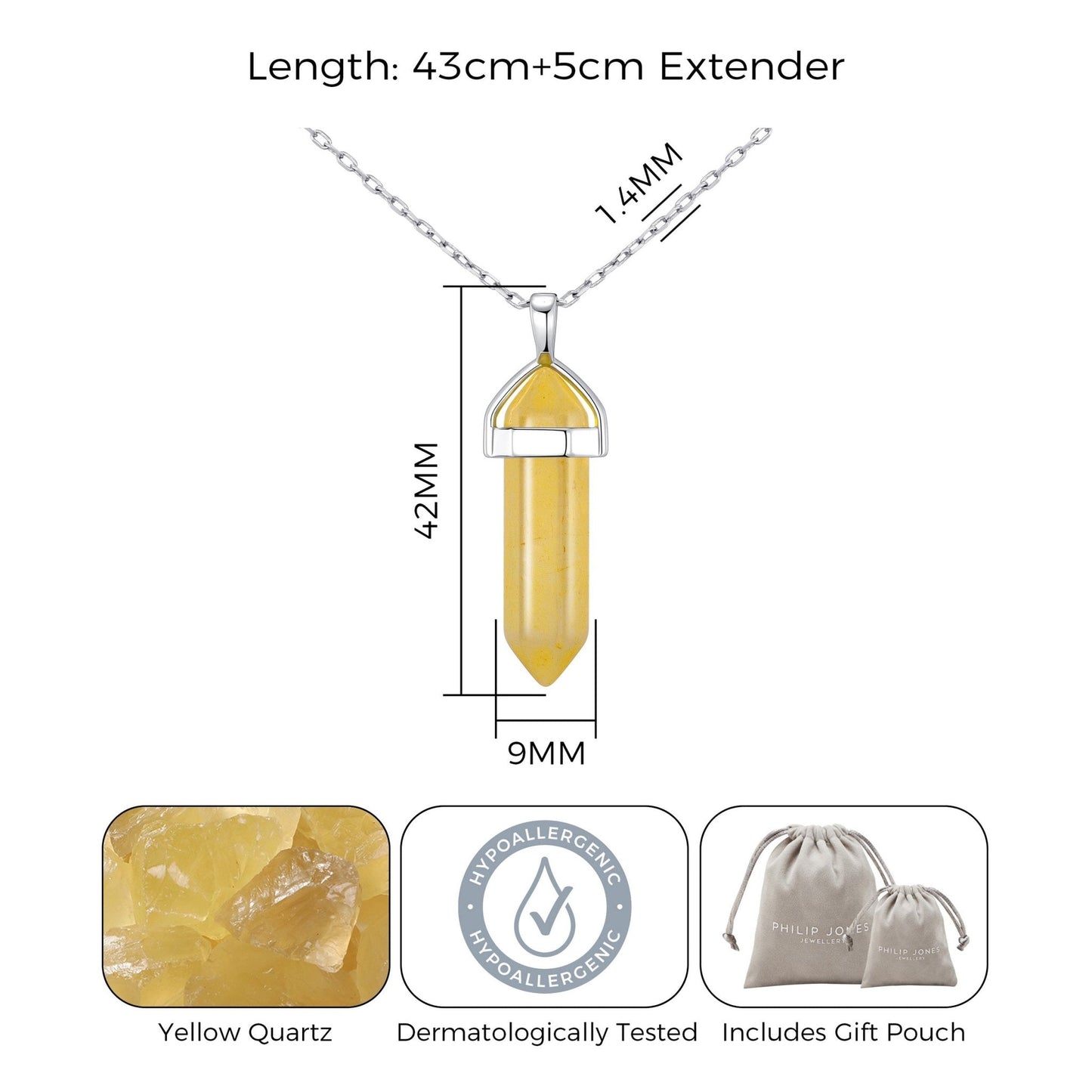 Collier en véritable quartz jaune